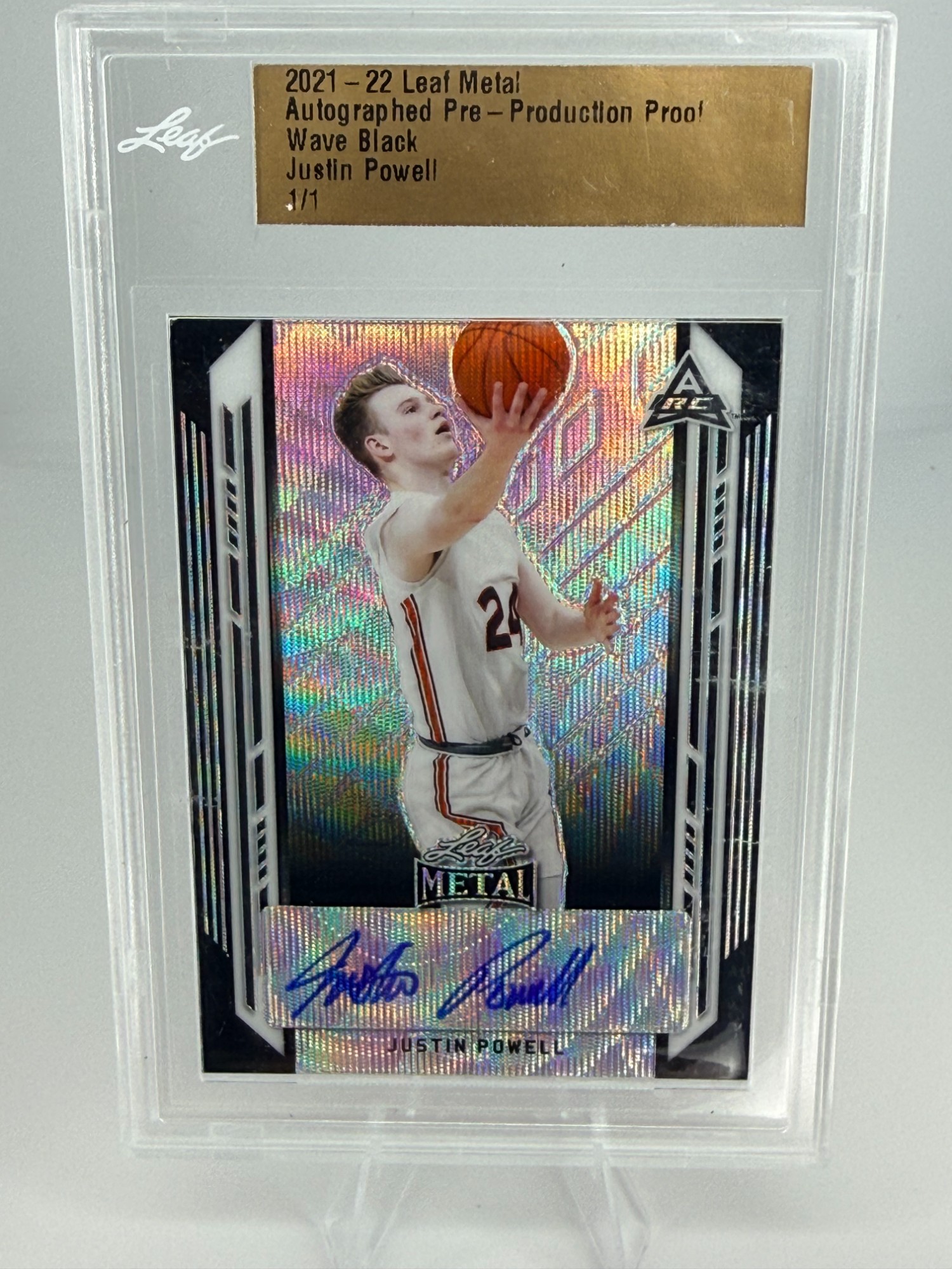 2021-22 Leaf Metal Justin Powell Autographed Pre-Production Proof Wave Black 1/1 RC
