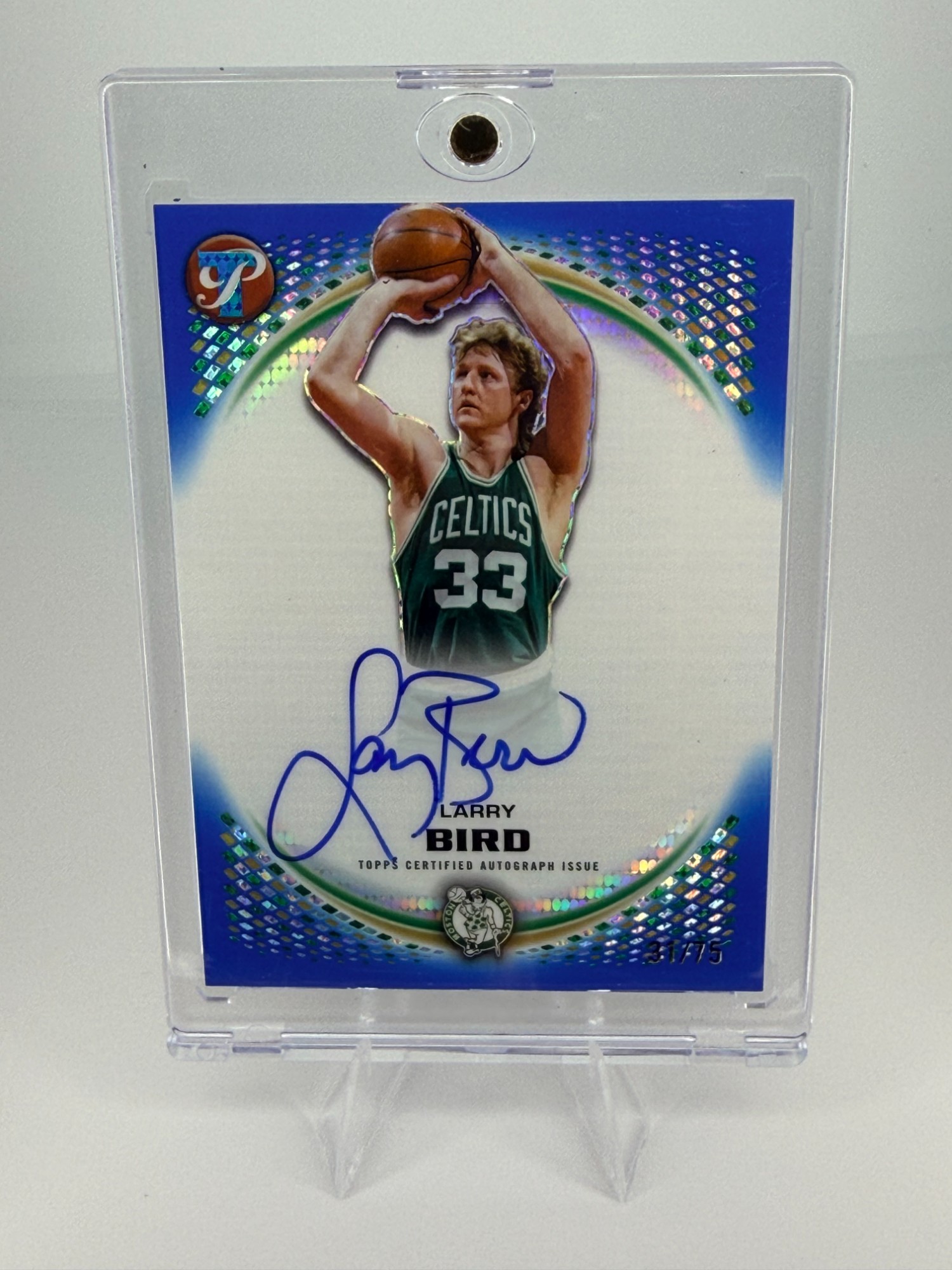 2025-26 Topps Pristine Larry Bird #PA-LB Blue Refractor 31/75 Autograph 31/75