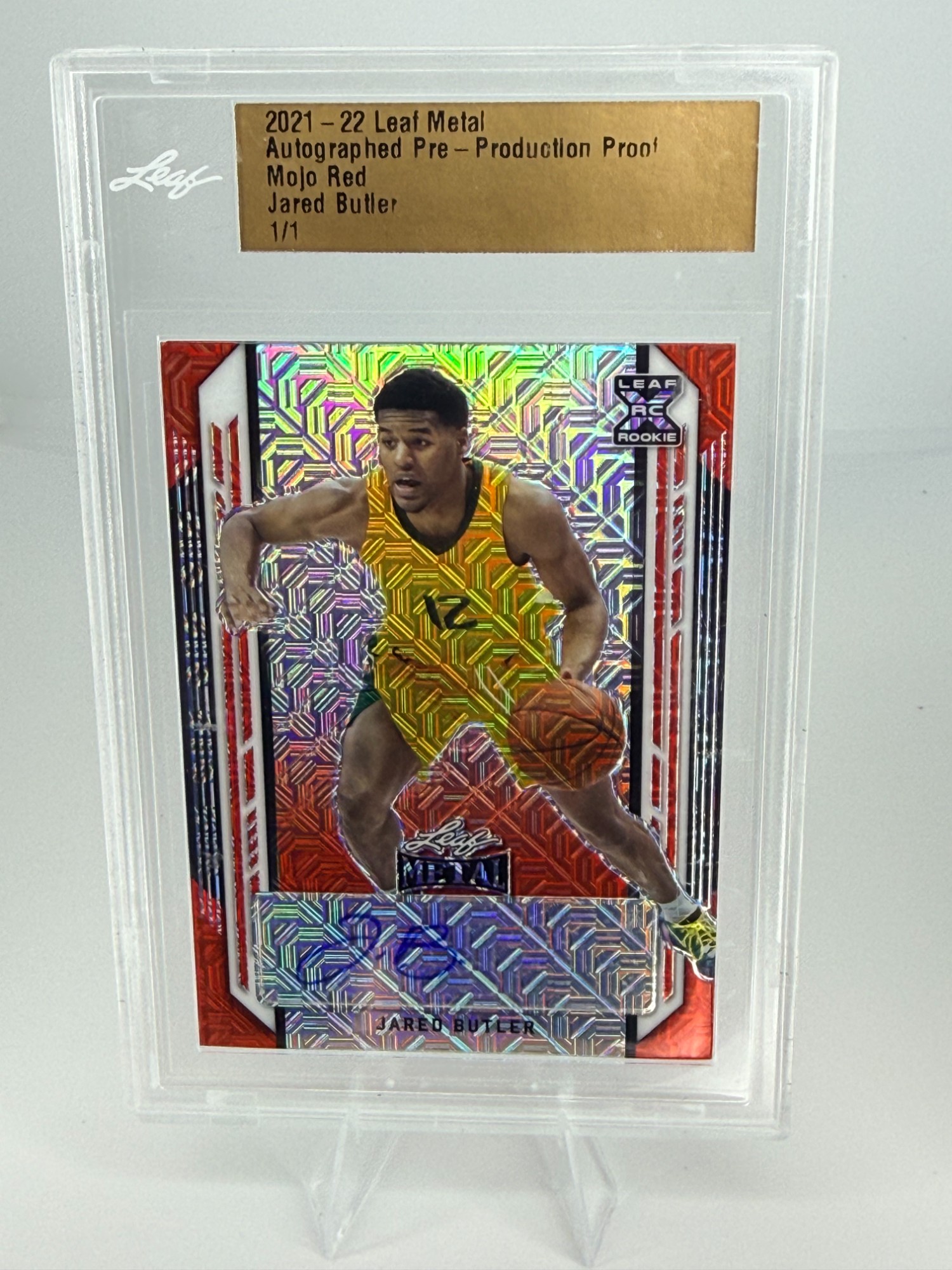 2021-22 Leaf Metal Jared Butler Autographed Pre-Production Proof Mojo Red 1/1 RC
