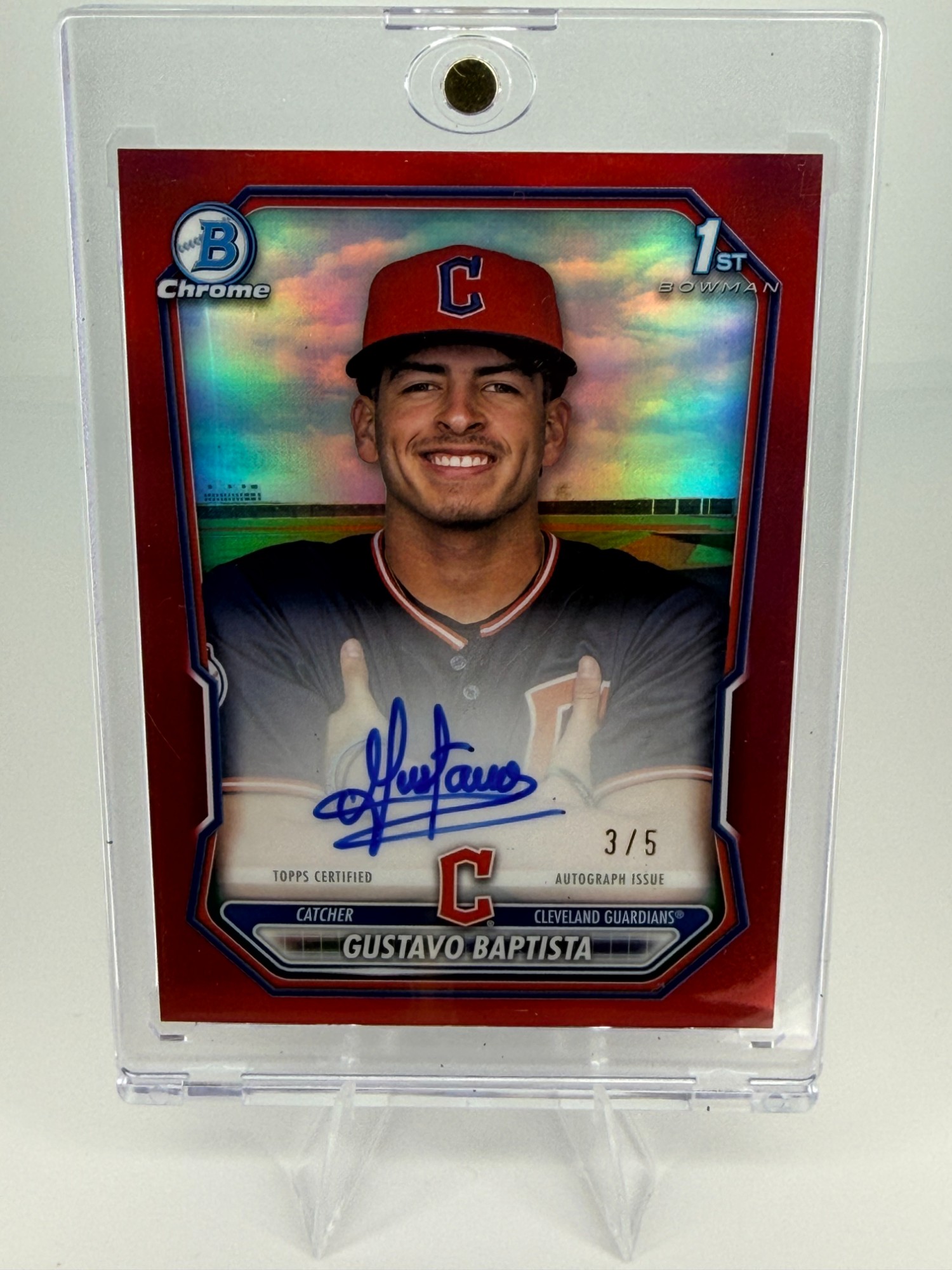2026 Topps Bowman Chrome Gustavo Baptista #CPA-GB Red /5 3/5 RC Auto